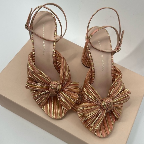 Loeffler Randall Camellia Sunset Bow Sandal Block Heel Peep Toe Stripe Sandal - Picture 3 of 14